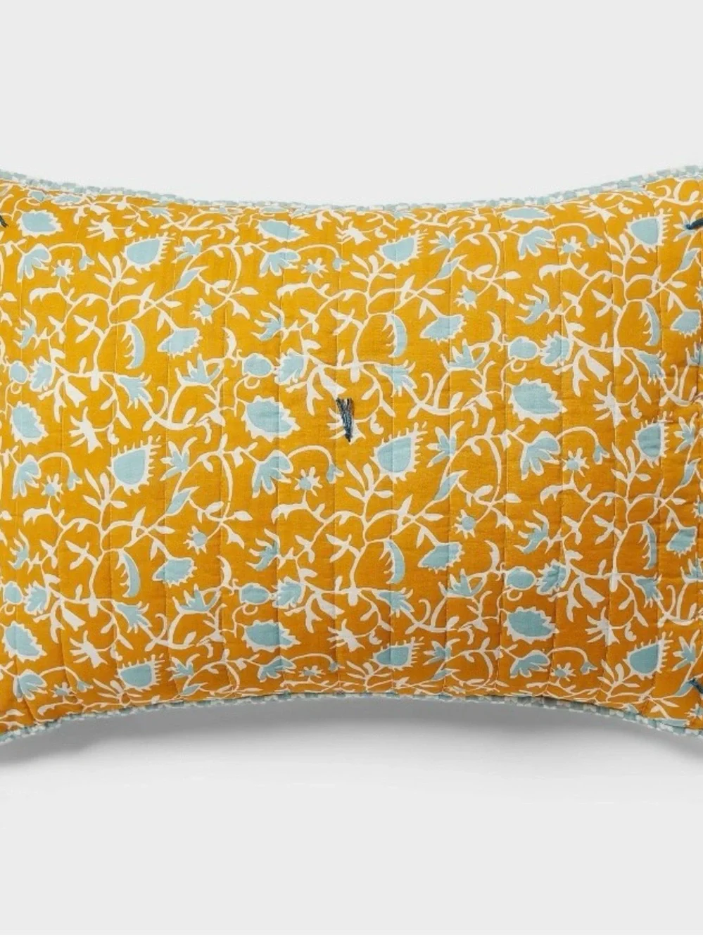 Threshold King Earthy Vines Quilt and 2 Pillow Shams Mustard Yellow / Teal Blue